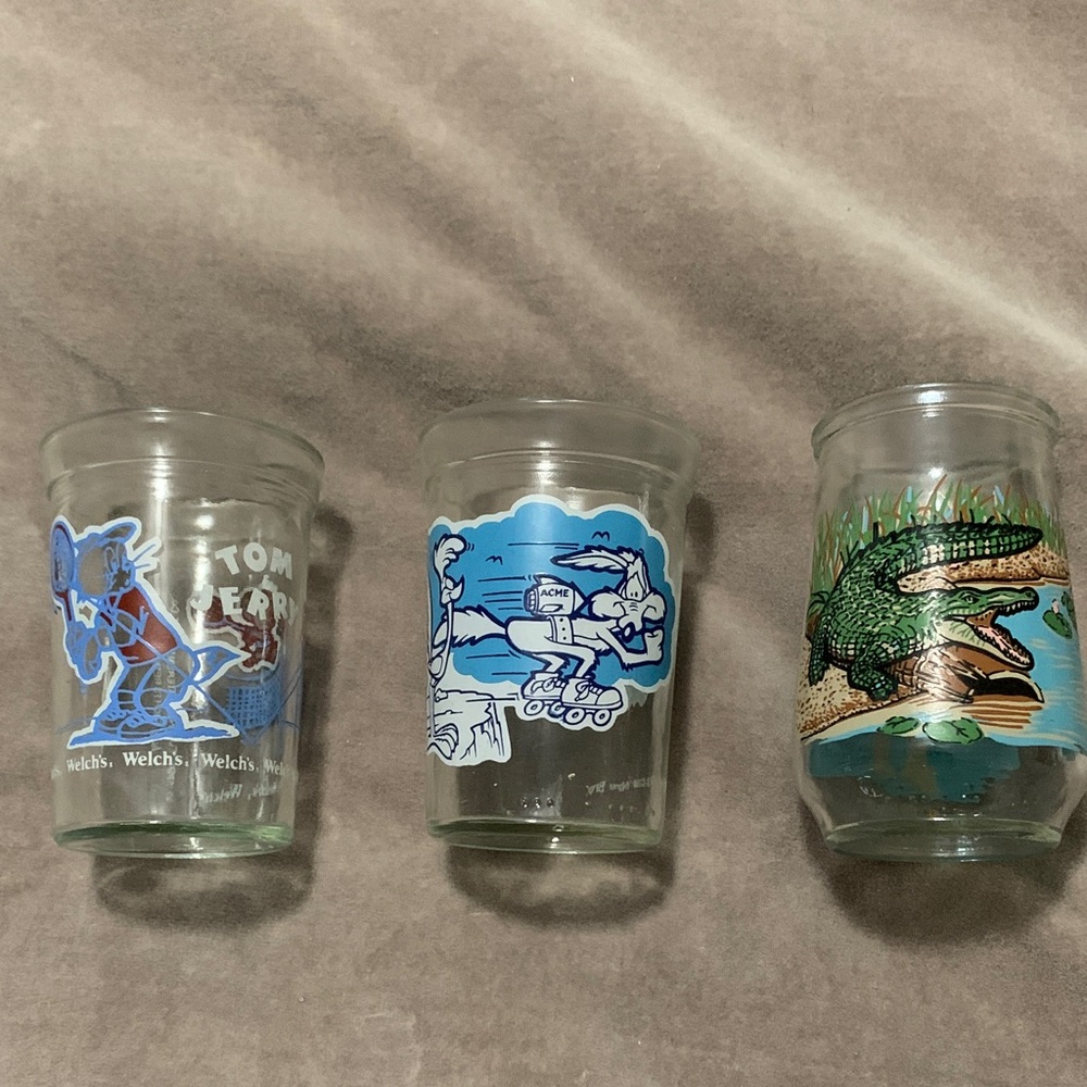 Clear Juice Glass with Blue Cartoon Design